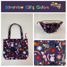 Medium Tote Bag with Zip - Australian Animals on Navy